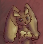 anthro crossed_arms female nude pink_nose red_eyes simple_background solo shugowah nintendo pokemon generation_4_pokemon lagomorph lopunny mammal pokemon_(species)