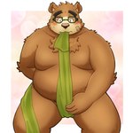 anthro asian_clothing bandage belly blush bodily_fluids brown_body brown_fur clothing east_asian_clothing embarrassed eyebrows eyewear fundoshi fur glasses japanese_clothing male moobs nude overweight solo sweat thick_eyebrows tying_fundoshi underwear yaki_atsuage lifewonders tokyo_afterschool_summoners volos_(tas) bear mammal 1:1 hi_res