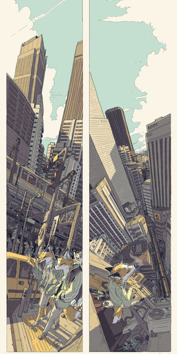 amazing_background anthro biped building cigarette city cityscape countershade_fur countershading detailed_background duo fur male orange_body orange_fur scenery_porn skyscraper train vehicle walking white_body white_countershading white_fur serpent_x canid canine fox mammal 2023 absurd_res detailed hi_res