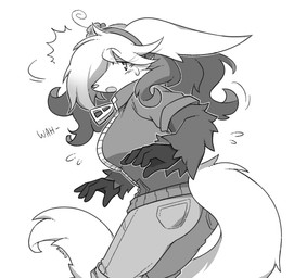 accessory anthro arm_tuft blush clothing ears_down female head_tuft headband inner_ear_fluff jacket looking_back pivoted_ears pokemorph solo tail text topwear tuft blushily nintendo pokemon delphox generation_6_pokemon pokemon_(species) 2025 digital_drawing_(artwork) digital_media_(artwork) monochrome
