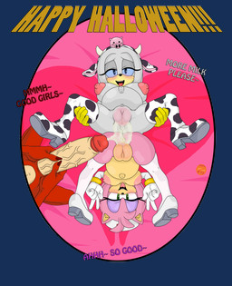 animal_print animal_print_thigh_highs anthro anus areola armwear big_penis blue_eyes blush bodily_fluids breasts clothing costume cow_print cow_print_thigh_highs cum cum_pool cumshot dialogue ejaculation elbow_gloves erection female footwear fur genital_fluids genitals gesture gloves green_eyes group hand_gesture hand_on_penis handwear holding_both_legs holding_penis holidays horn huge_penis humanoid_genitalia humanoid_penis legwear looking_at_viewer looking_pleasured lying male male/female masturbation navel nipples nude on_back open_mouth pattern_clothing pattern_legwear pattern_thigh_highs penile penile_masturbation penis pink_body pregnant pregnant_anthro pregnant_female shoes simple_background smile speech_bubble spread_legs spreading text thigh_highs tongue tongue_out trio v_sign vein veiny_penis vulva zeta_r-02 halloween sega sonic_the_hedgehog_(series) amy_rose zeta_the_echidna echidna eulipotyphlan hedgehog mammal monotreme absurd_res digital_media_(artwork) english_text hi_res