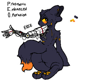 3_toes anthro arm_scar arm_tuft back_boob back_scar bionic_arm bionics black_body black_eyes black_fur black_nose breasts butt cheek_tuft cybernetic_arm cybernetic_limb digitigrade dipstick_tail eye_patch eyelashes eyewear facial_scar facial_tuft featureless_crotch feet female fluffy fluffy_tail freckled_face freckled_hips freckles fur kneeling leg_tuft looking_at_viewer looking_back looking_back_at_viewer markings nude orange_body orange_fur orange_pawpads orange_sclera orange_tail_tip pawpads paws pubic_mound rear_view scar scared seiza shoulder_tuft simple_background sitting snout solo tail tail_markings text thick_thighs thigh_tuft toes tuft wide_hips botanics scav_prototype canid canine experiment_(scav_prototype) gunsawian hybrid mammal digital_media_(artwork) english_text