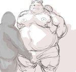 anthro belly blush bulge clothing detailed_bulge genital_outline group hug hugging_another hugging_from_behind kemono male moob_grab moobs navel nipples overweight overweight_male penis_outline simple_background underwear kotobuki bear mammal 2021 sketch