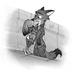 1:1 anthro anthro_on_anthro barefoot canid canine cheek_tuft clothed clothing disney duo ears_down facial_tuft feet female fox fully_clothed fur greyscale judy_hopps kissing lagomorph leporid male male/female mammal monochrome nick_wilde outside pivoted_ears rabbit red_fox samur_shalem standing true_fox tuft zootopia