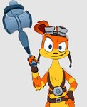 anthro belt_buckle blue_eyes buckle eyewear eyewear_on_head fur goggles goggles_on_head male orange_body orange_fur semi-anthro simple_background smile smiling_at_viewer solo weapon white_background najalatte jak_and_daxter naughty_dog sony_corporation sony_interactive_entertainment daxter mammal mustelid ottsel digital_media_(artwork) hi_res