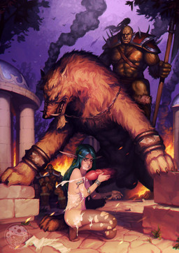balls bestiality bodily_fluids building clothed clothing cum duo_focus erection fellatio female female_on_feral feral fire genital_fluids genitals group halberd humanoid_on_feral jewelry kneeling male male/female melee_weapon mostly_nude nude oral orgasm partially_clothed penile penis polearm sex smoke weapon mushroompus blizzard_entertainment warcraft canid canine canis elf humanoid mammal night_elf orc wolf
