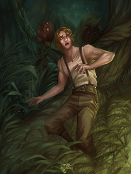 ambiguous_gender being_watched body_horror cloak clothed clothing creepy creepy_face creepy_smile facial_hair forest fur glowing glowing_eyes grass group hair hiding hood horn long_hair looking_at_another male not_furry plant scar sharp_teeth smile snout solo stalking teeth tree trio yunaxd island_of_dr_moreau edward_prendick human humanoid hybrid mammal unknown_species hi_res