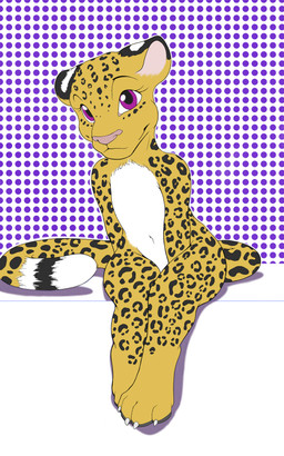 abstract_background anthro black_markings dotted_background female front_view fur legs_together looking_at_viewer markings navel nude pattern_background purple_eyes simple_background sitting smile solo spots spotted_markings white_body white_fur yellow_body yellow_fur young young_anthro young_female sogaroth felid jaguar mammal pantherine 5:8 absurd_res digital_media_(artwork) full-length_portrait hi_res portrait