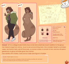 anthro breasts brown_body brown_fur brown_hair butt character_bio clothed clothing eyewear feet female footwear fur genitals gesture glasses green_clothing green_jacket green_topwear hair hand_gesture hand_in_pocket hand_on_hip jacket markings medium_breasts nerd nude pockets pubes round_glasses shirt shoes sneakers solo standing striped_markings striped_tail stripes t-shirt tail tail_markings text topwear v_sign vulva bzeh araceli_sepulveda mammal procyonid raccoon 2025 english_text hi_res model_sheet