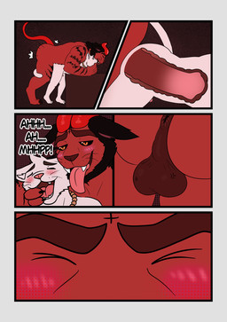 anal anal_penetration animal_genitalia animal_penis anthro anthro_on_anthro anthro_penetrated anthro_penetrating anthro_penetrating_anthro anus balls beard big_balls butt dominant dominant_male duo equine_genitalia equine_penis eyes_closed facial_hair genitals half-closed_eyes horn internal internal_anal larger_male larger_on_top looking_pleasured male male/male male_penetrated male_penetrating male_penetrating_male narrowed_eyes nude on_top penetration penile penile_penetration penis penis_in_ass religion sex size_difference smaller_male smaller_penetrated submissive submissive_male tail tail_around_leg text tongue tongue_out whiskers lewd_catto jesus_(lewd_catto) vermell demon domestic_cat felid feline felis mammal pantherine tiger absurd_res comic english_text hi_res multiple_scenes red_theme