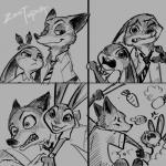 ambiguous_gender angry anthro buckteeth bunny_ears_(gesture) clothed clothing duo gesture necktie sharp_teeth shirt smile teeth topwear wandererlink disney zootopia judy_hopps nick_wilde canid canine fox lagomorph leporid mammal rabbit red_fox true_fox 1:1 absurd_res comic hi_res monochrome