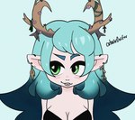 antlers bite biting_lip blue_hair bra clothing female green_eyes hair horn solo underwear catastr0nsfvv animal_humanoid deer deer_humanoid humanoid mammal mammal_humanoid hi_res