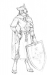 anthro digitigrade male paladin s'allumer shield solo scott_ruggels ironclaw_(rpg) canid canine canis mammal wolf graphite_(artwork) greyscale monochrome sketch traditional_media_(artwork)