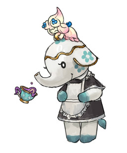 ambiguous_gender anthro clothed clothing eyes_closed female group maid_uniform proboscis_(anatomy) simple_background smile standing teapot trunk_(anatomy) uniform white_background white_body zhengyi_wang animal_crossing nintendo pokemon tia_(animal_crossing) alcremie generation_8_pokemon pokemon_(species) sinistea crossover hi_res