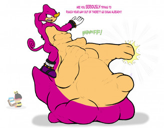 abdominal_bulge after_vore anthro body_outline bulge detailed_bulge dialogue frustrated gaming genital_outline group imprint male oblivious penis_imprint penis_outline size_difference squirming struggling struggling_prey tablet text trio unwilling_prey vore vermonttheseagull angry_birds rovio_entertainment sega sonic_the_hedgehog_(series) charmy_bee espio_the_chameleon red_(angry_birds) vector_the_crocodile arthropod avian bee bird chameleon crocodile crocodilian hymenopteran insect lizard reptile scalie 2024 english_text hi_res