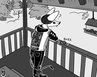 alcohol alternative_fashion anthro beer beverage cellphone clothing ear_piercing ear_ring electronics fangs footwear hat headgear headwear jacket leather leather_clothing leather_jacket leather_topwear male outside patch_(fabric) phone piercing plant punk question_mark ring_piercing ringing_phone shoes smartphone solo spade_tail tail teeth text topwear tree sinsquest days_n'_daze fall_of_efrafa sins_(sinsquest) avian bat bird mammal english_text greyscale monochrome andromorph_(lore) trans_(lore) trans_man_(lore)
