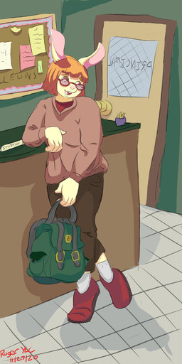 anthro backpack bob_cut eyewear female glasses leaning school solo lazy_ruby lumiere_pipkin lagomorph leporid mammal rabbit 1:2 absurd_res hi_res