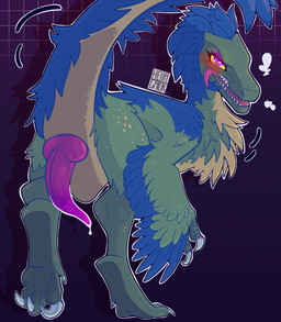 feathered_tail feathered_wings feathers feral genitals male penis presenting presenting_penis solo tail tongue tongue_out wings hellagator dinosaur dromaeosaurid prehistoric_species reptile saurischian scalie theropod absurd_res hi_res