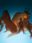 2016 3:4 3_fingers 4_arms abc_insects ambiguous_gender antennae_(anatomy) anthro arm_support arthropod arthropod_abdomen athletic athletic_ambiguous athletic_anthro beetle biped black_eyes blue_background brown_body brown_countershading brown_exoskeleton brown_fur brown_skin brown_wings butt compound_eyes countershade_torso countershading digital_media_(artwork) digital_painting_(artwork) digitigrade exoskeleton fingers flat_chested front_view fur glistening gradient_background insect insect_wings light lighting looking_away looking_up mandibles multi_arm multi_limb noet nude ox_beetle portrait pose reclining rhinoceros_beetle scarabaeid simple_background sitting solo three-quarter_portrait watermark wings