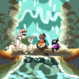 ambiguous_gender anthro apron armor brown_body brown_fur clothing female footwear fur group headgear helmet log magic_user male sandals shoes sitting slightly_chubby trio waterfall wood puppy_guard crystal_(puppy_guard) russell_(puppy_guard) wick_(puppy_guard) avian bird canid canine canis corvid corvus_(genus) crow domestic_dog herding_dog mammal oscine passerine pastoral_dog sheepdog 1:1 hi_res official_art nonbinary_(lore) trans_(lore) trans_woman_(lore)