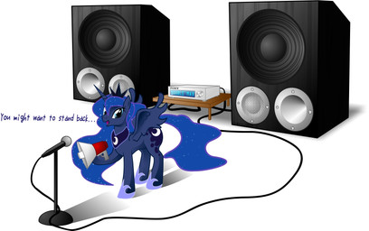 amplifier blue_body blue_feathers blue_hair crown cutie_mark electronics feathered_wings feathers female feral hair headgear horn long_hair looking_at_viewer megaphone microphone quadruped simple_background solo speaker tail text white_background wings chiekku friendship_is_magic hasbro my_little_pony mythology sony_corporation princess_luna_(mlp) equid equine mammal mythological_creature mythological_equine winged_unicorn english_text hi_res