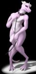 anthro balls bdsm collar embarrassed femboy foreskin genitals humanoid_genitalia humanoid_penis male penis petplay pink_body pink_skin purple_eyes roleplay simple_background solo benign_light savra_rodochrous scalie