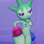 anthro areola bouncing_breasts breasts clitoris female flower genitals green_areola green_body hand_on_hip nipples nude nude_anthro nude_female plant pokemorph pussy rose_(flower) smile smirk solo wide_hips blubluumon nintendo pokemon generation_3_pokemon pokemon_(species) roselia 1:1 animated short_playtime