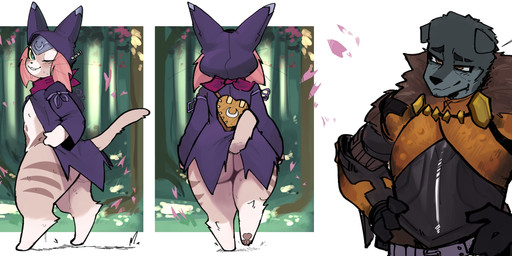 anthro armor big_butt butt cloak clothing countershading dialogue_box duo female floppy_ears fur hair headgear headwear humor looking_away male mostly_nude multicolored_body multicolored_fur one_eye_closed outside pink_hair rear_view scarf smile smirk text wide_hips wink goonie-san capcom monster_hunter monster_hunter_stories monster_hunter_stories_2:_wings_of_ruin goon_(goonie_san) tsukino_(monster_hunter_stories) canid canine canis domestic_cat domestic_dog felid feline felis felyne lynian mammal palico 2021 absurd_res english_text hi_res