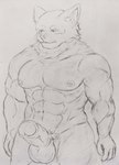 5_fingers abs absurd_res anthro balls big_biceps big_muscles big_pecs big_penis blush bodily_fluids bulge canid canine canis clothed clothing erection fingers genitals hi_res humanoid humanoid_genitalia humanoid_penis ichinoseura male mammal muscular muscular_anthro muscular_male muscular_thighs nipples nude pecs penile penis pubes smile smiling_at_viewer solo sweat thick_thighs traditional_media_(artwork) underwear vein veiny_penis wolf