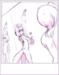 anthro bathing biped eyebrow_through_hair eyebrows female fur group hair inner_ear_fluff navel nude polaroid_photo public_shower showering tail translucent translucent_hair trio tuft young young_anthro young_female aogami canid canine lagomorph leporid mammal rabbit hi_res