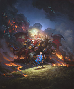 5_fingers 7_heads angry armor black_body black_fur blue_cape blue_clothing boots breath_powers cape chain chainmail claws clenched_teeth clothing cloud container crown cup detailed_background elemental_manipulation female feral fingers fire fire_breathing fire_manipulation footwear forked_tongue fur grail grass group headgear helmet holding_container holding_cup holding_melee_weapon holding_object holding_shield holding_sword holding_weapon horn light magic male melee_weapon membrane_(anatomy) membranous_wings multi_head object_in_mouth open_mouth plant polearm red_body red_scales scales sharp_teeth shield shoes smoke smoke_from_nose spade_tail spear spear_in_mouth sword tail teeth tongue tree weapon weapon_in_mouth wings justin_gerard mythology chimera dragon human mammal mythological_creature mythological_scalie scalie 2021 absurd_res hi_res lighting