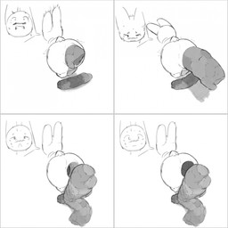 ambiguous_pooping anthro anus blush bodily_fluids border butt clenched_teeth crowning_feces excessive_feces eyebrows feces feces_on_ground feces_pile four_frame_image fur gaping gaping_anus hyper hyper_feces hyper_feces_pile long_ears male narrowed_eyes nude nude_ambiguous nude_anthro one_eye_closed open_mouth pooping pooping_on_floor raised_eyebrows scatplay scut_tail short_tail solo sweat sweatdrop tail teeth white_border wide_eyed tiosqr lagomorph leporid mammal rabbit comic hi_res monochrome male_(lore)
