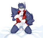 abs anthro blush bodily_fluids clothed clothing embarrassed eyewear glasses male muscular muscular_anthro muscular_male open_clothing open_topwear open_vest solo sweat topwear undressing vest joeyzliaotang canid canine mammal hi_res