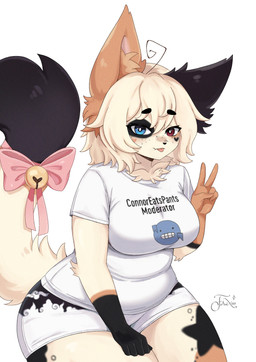 5_fingers accessory ahoge anthro bangs big_breasts black_eyebrows black_nose blep blonde_hair blue_eyes blush bottomwear bow_ribbon breasts brown_eyes clothing eyebrows eyelashes female fingers freckled_face freckles furgonomics gesture hair hand_gesture heart_(marking) heterochromia inner_ear_fluff looking_at_viewer markings medium_hair pink_bow ribbons shirt shorts simple_background sitting slightly_chubby small_nose solo tail tail_accessory tail_bow tail_ribbon text thick_thighs tongue tongue_out topwear tuft v_sign white_background white_clothing white_shirt white_topwear fernixsss domestic_cat felid feline felis mammal absurd_res colored digital_drawing_(artwork) digital_media_(artwork) english_text hi_res shaded