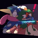 assassin duo exclamation_point knife water block_(artist) nintendo pokemon decidueye generation_6_pokemon generation_7_pokemon greninja pokemon_(species) 2019