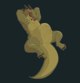 anthro belly fully_inside green_body hands_behind_head male male/male male_pred open_mouth solo teeth vore yellow_eyes ikaro wallace crocodile crocodilian lizard reptile scalie hi_res