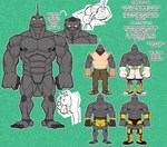 anthro anthrofied boxing boxing_gloves clothing digital_media_(artwork) elemental_creature english_text generation_1_pokemon handwear hi_res hunter-husky male mineral_fauna model_sheet muscular muscular_male nintendo nipples onix pokemon pokemon_(species) pokemorph reptile rock rock_creature scalie solo sport text