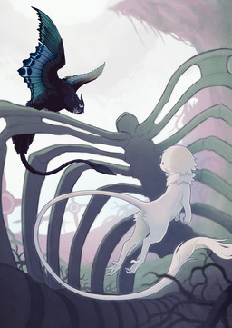 blue_body blue_feathers blue_fur blue_gem blue_hair blue_tail blue_wings bone crescent_(shape) detailed_background duo feathers female female_feral feral forehead_gem fur gem hair iridescent_wings looking_at_another neck_tuft roots skeleton solid_circle_eyes spread_wings tail tuft white_body white_fur wings jejejunum european_mythology greek_mythology mythology secret_(jejejunum) whisper_(jejejunum) avian dragon fraid_(species) harpy hybrid mythological_avian mythological_creature mythological_scalie nethermare scalie 2026 hi_res