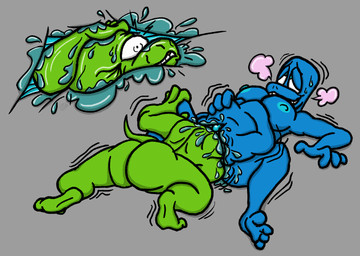 4_fingers 4_toes abdominal_bulge angry areola blue_body bodily_fluids breasts breath clitoris duo feet female female/female fingers flimmy genital_fluids genitals green_body hairless hairless_tail internal looking_pleasured lying motion_lines muffled nipples nude on_back shoob_(krlika) simple_background struggling sweat tail teeth toes unbirthing vaginal vaginal_fluids vore krlika humanoid unknown_species 2025 colored digital_drawing_(artwork) digital_media_(artwork) hi_res