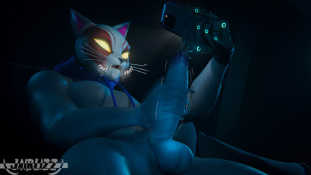 anthro bodily_fluids bottomless clothed clothing cybernetic_hand cybernetics dark_room electronics fur genital_fluids hoodie hoodie_only logo machine male masturbation muscular open_mouth phone precum robotic_arm sitting solo spread_legs spreading stroking_penis topwear topwear_only white_body white_fur jaiblizz dollymolly323_(modeler) epic_games fortnite nyanja_(fortnite) animal_humanoid cat_humanoid felid felid_humanoid feline feline_humanoid humanoid mammal mammal_humanoid 16:9 3d_(artwork) digital_media_(artwork) hi_res widescreen