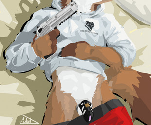 anthro balls black_chastity_cage boxer_briefs brown_body brown_fur casual_chastity chastity_cage chastity_device clothed clothing cropped_hoodie desert_eagle faceless_anthro faceless_character faceless_male fluffy fluffy_tail fur genitals gun handgun holding_gun holding_object holding_ranged_weapon holding_weapon hoodie lock lying male male_anthro multicolored_body multicolored_fur on_back padlock partially_clothed partially_clothed_anthro partially_clothed_male penis pistol ranged_weapon red_boxer_briefs red_clothing red_underwear simple_background solo tail tan_background text topwear underwear underwear_down weapon wearing_chastity_cage wearing_chastity_device white_body white_fur lukst death_grips the_money_store canid canine canis domestic_dog mammal 2024 artist_name digital_media_(artwork) english_description hi_res lineless