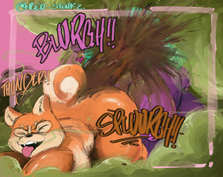 all_fours anthro big_breasts breasts butt dialogue diarrhea duo excessive_feces fart fart_cloud feces feces_on_body feces_on_butt female female/female fur green_fart_cloud huge_breasts hyper hyper_fart hyper_feces nipples nude piercing pooping pooping_on_another purple_body purple_fur ring_piercing scatplay stink_fumes stink_lines tan_body tan_fur text tongue tongue_out crimson_2020 kiki_(red_stink) monroe_(red_stink) bovid canid canine canis caprine domestic_dog goat mammal shiba_inu spitz 2025 english_text hi_res