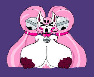 anthro areola armpit_hair bell bell_collar big_areola big_breasts blush body_hair breasts collar eyes_closed female female_anthro fur hair happy_trail huge_breasts montgomery_glands open_mouth pink_collar pink_hair pointy_ears solo white_body white_fur mintafter8 madeline_(mintafter8) felid feline mammal aliasing digital_media_(artwork)