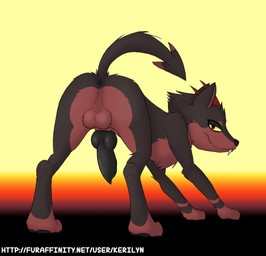 animal_genitalia animal_penis anus balls butt canine_genitalia canine_penis fangs feral genitals gynomorph horn intersex knot knotted_penis looking_at_viewer male penis presenting presenting_anus presenting_hindquarters quadruped raised_tail smile smiling_at_viewer smirk smirking_at_viewer solo spade_tail tail teeth text kerilyn mythology kerilyn_(character) canid canid_demon canine demon hellhound mammal mythological_canine mythological_creature 2021 hi_res url