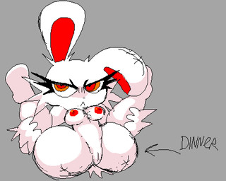 anthro arrow_pointing_to_crotch breasts directional_arrow female genitals grey_background nipples plushie red_nipples simple_background solo stitch_(sewing) vulva white_body ministerhomer 2spot_studio bloody_bunny_(series) bloody_bunny animate_inanimate lagomorph leporid living_plushie mammal rabbit