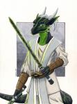 5_fingers anthro clothing darksaber dual_wielding fingers green_lightsaber holding_object holding_weapon horn jedi jedi_tunic lightsaber melee_weapon robe shirt solo standing tail topwear tunic weapon adleisio european_mythology mythology star_wars dragon mythological_creature mythological_scalie scalie western_dragon 2017 hi_res traditional_media_(artwork)