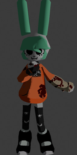 anthro blood bodily_fluids clothed clothed_female clothing female green_hair grey_background hair hoodie short_hair simple_background simple_eyes slim solo topwear wunny humanoid 3d_(artwork) digital_media_(artwork) full-length_portrait portrait