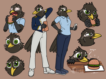 anthro bottomwear burger clothing collared_shirt denim denim_bottomwear denim_clothing eating electronics expressions female food footwear jeans marching_band_uniform pants paper_bag phone polo_shirt shirt shoes sneakers topwear fish_birb robin_(fish_birb) american_robin avian bird oscine passerine robin_(bird) thrush_(bird) true_thrush hi_res