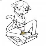 anthro bodily_fluids clothing embarrassed female genital_fluids litter_box omorashi panties peeing solo underwear urine wet wetting alliums_(artist) domestic_cat felid feline felis mammal 1:1