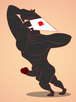 abstract_background anthro balls black_body erection genitals jojo_pose male mask mask_only muscular muscular_male nude penis pose red_eyes solo darkajugin deltarune undertale_(series) darkner swatchling 3:4 absurd_res hi_res